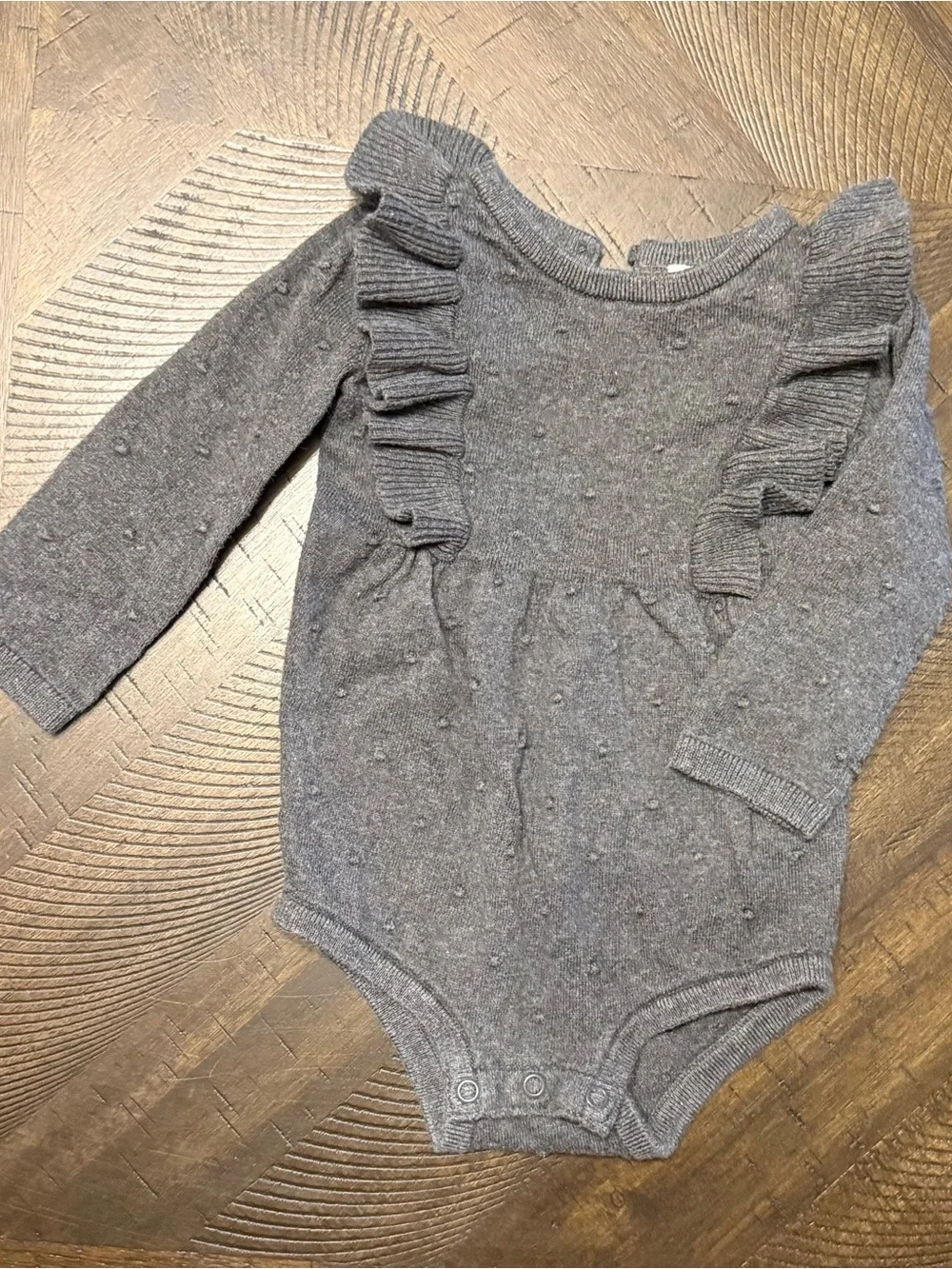 Carter's Gray Knit Ruffle Long-Sleeve One-Piece Bodysuit